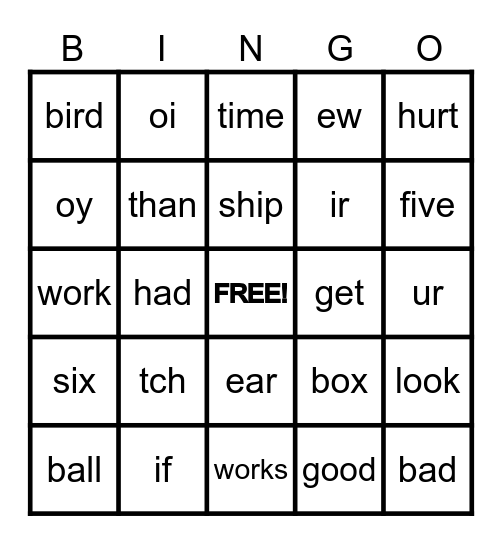 List G Spelling List Bingo Card