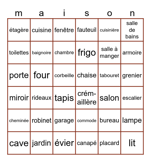 la maison 2 Bingo Card