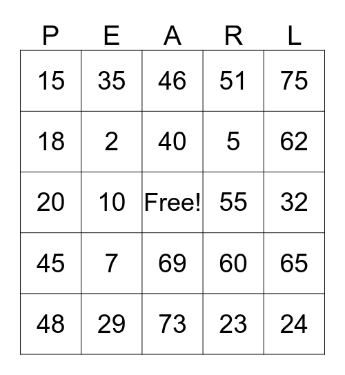 I Got Pearls Bingo Card