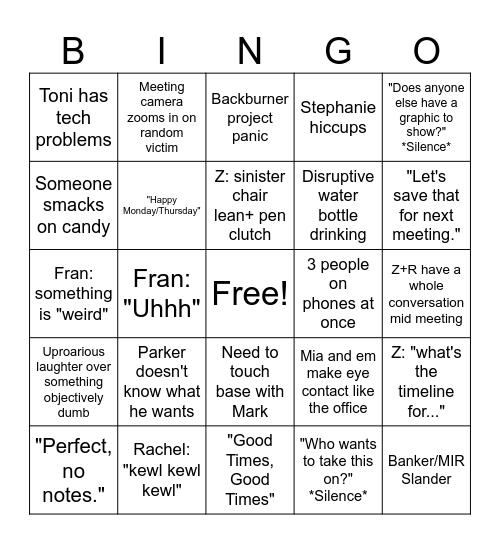 Marketing Meeting Bingo Card