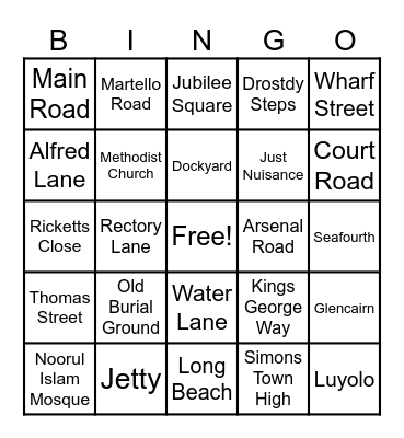 Simon's Town Bingo Card