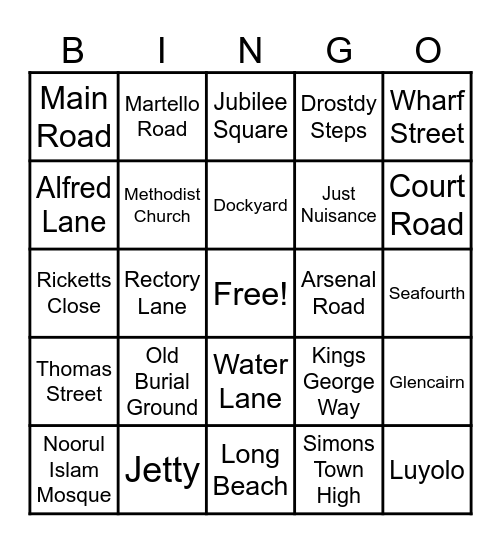 Simon's Town Bingo Card