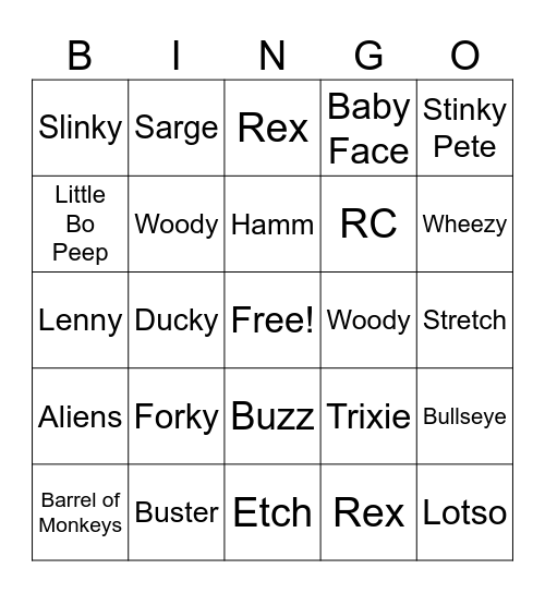 Toy Story Bingo Card