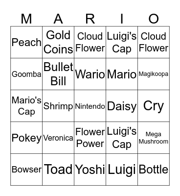 Super Mario Bingo Card