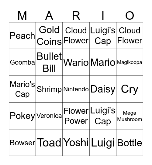 Super Mario Bingo Card