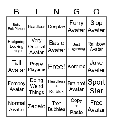 Catalog Avatar Creator Bingo Card