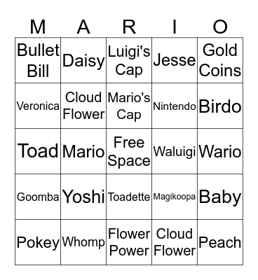 Super Mario Bingo Card