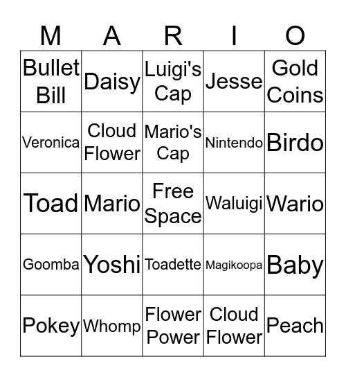 Super Mario Bingo Card