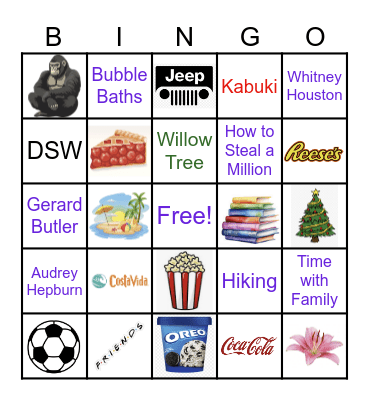 My Favorite Things Bingo Card