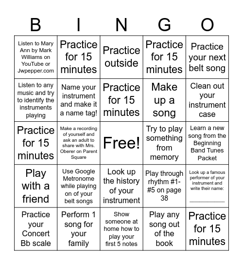 Spring Break 2026 Practice BINGO! (Level 1) Bingo Card