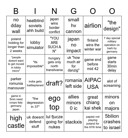 Klasyczna gierka tfb Bingo Card