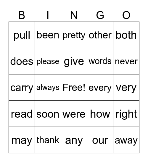 Unit 4 Sight Words Bingo Card