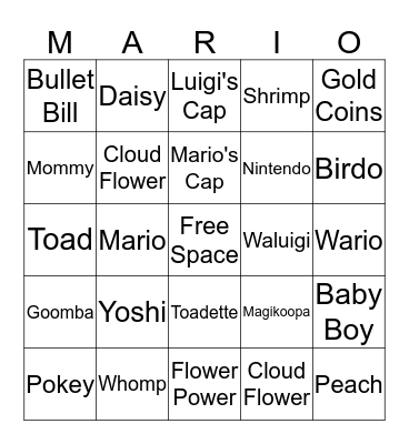 Super Mario Bingo Card