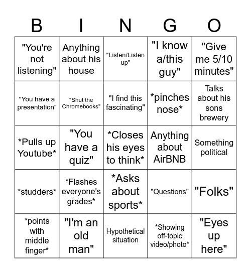 Big A Bingo Card