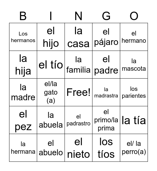 Spanish Bingo Card