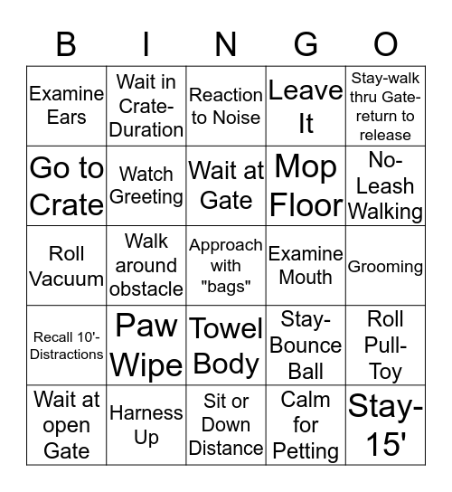 Impulse Control Bingo Card