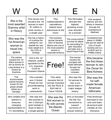 Emerge Women's History Month Bingo Card