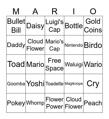 Super Mario Bingo Card