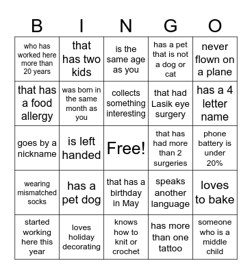 Hospital Week Bingo Card