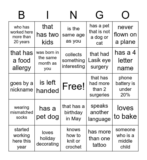 Hospital Week Bingo Card