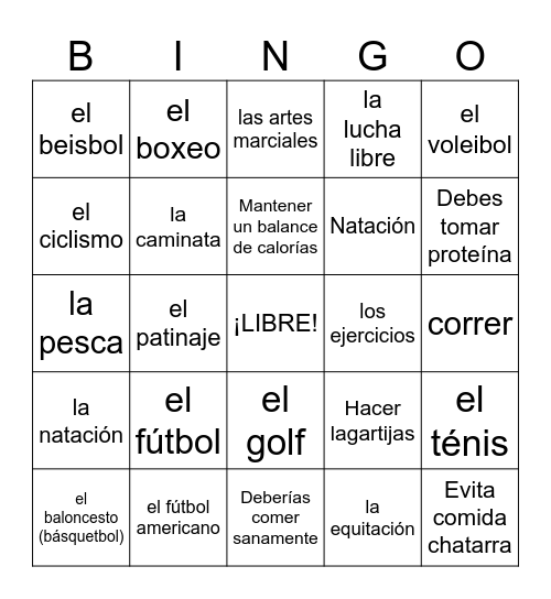 Deportes Bingo Card