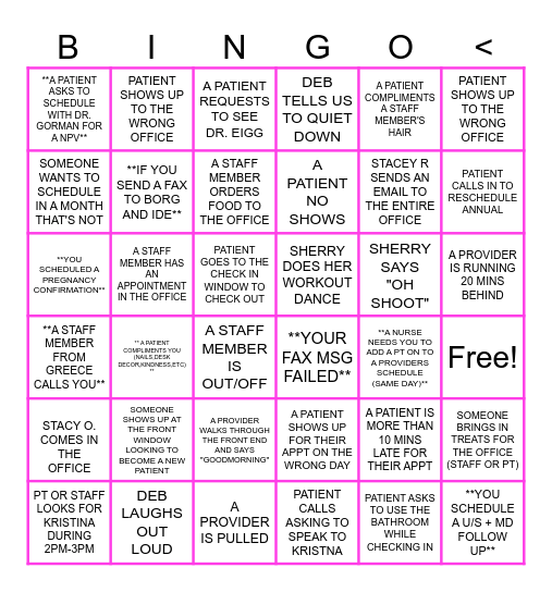 OBGYN FRONT END QUEENS <3 Bingo Card
