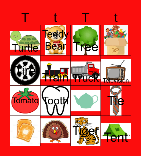 Letter T Bingo Card