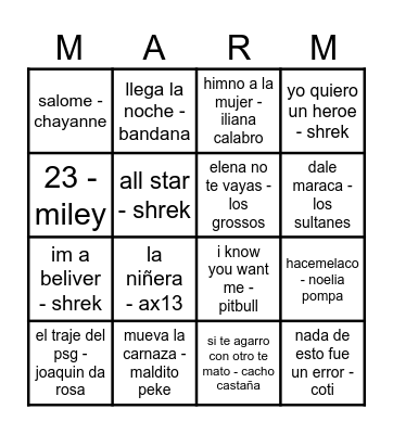 BINGO MUSICAL Bingo Card