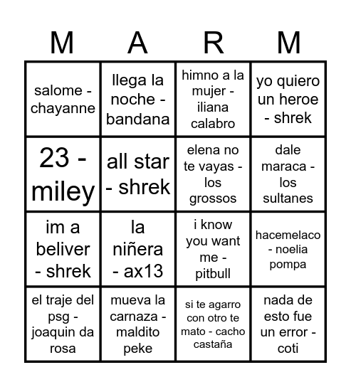 BINGO MUSICAL Bingo Card