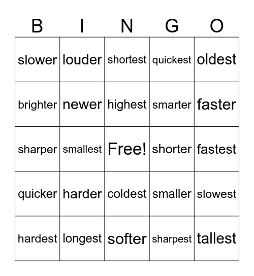 Lesson 100 Bingo Card