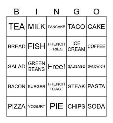Food Bingo Card