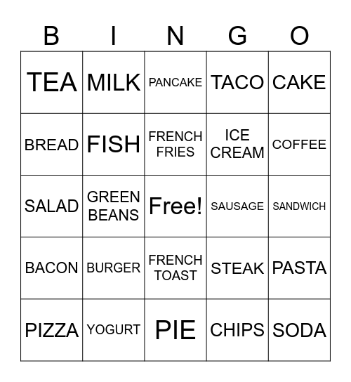 Food Bingo Card