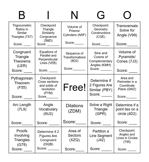 IXL: DC Cape Prep Bingo Card