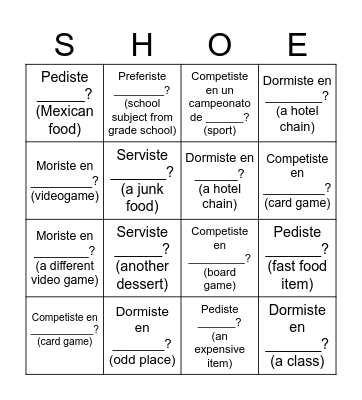 BINGO de ZAPATOS Bingo Card