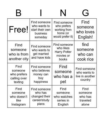 Find Someone Who... Bingo Card