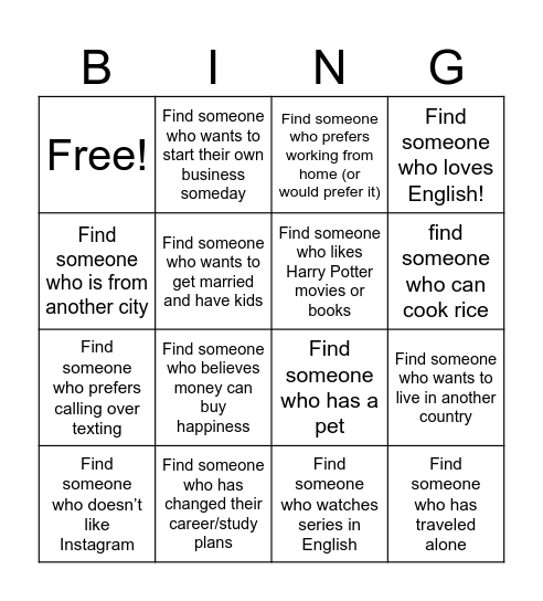 Find Someone Who... Bingo Card