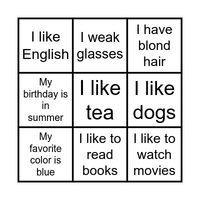 Get to know each other :) Bingo Card