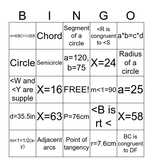 Chapter 11 Bingo Card