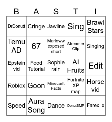 fyp bingo Card