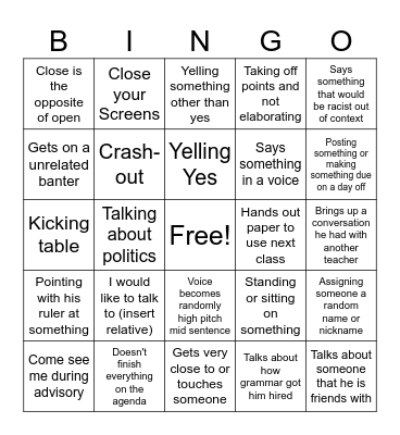 7th English Bingo Card