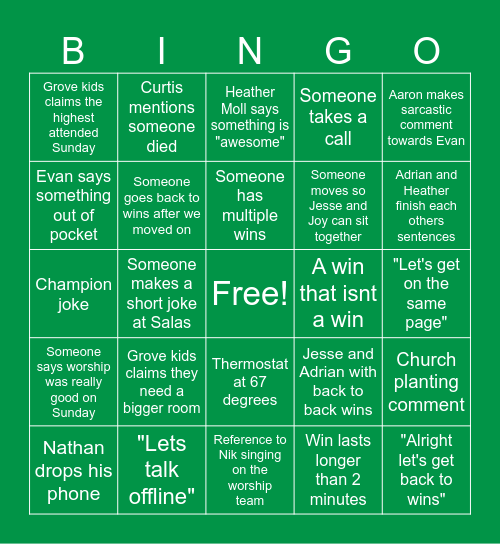Staff Bingo v2 Bingo Card