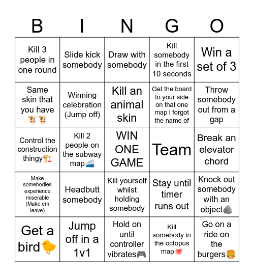 Gang Beasts Bingo Card