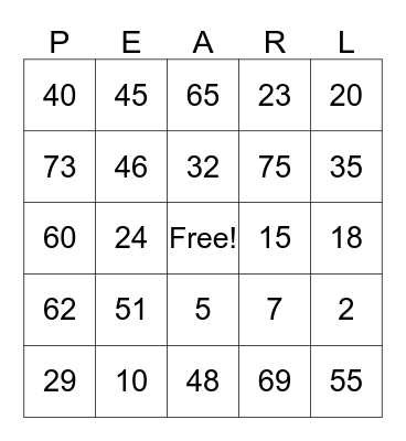 Clarice's I Got Pearls Bingo Card