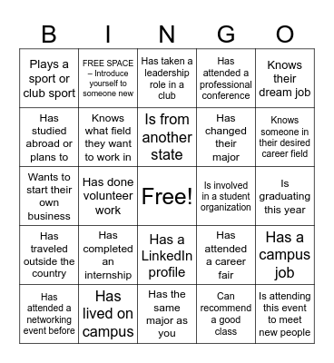 Rowan 101 Networking Bingo Card
