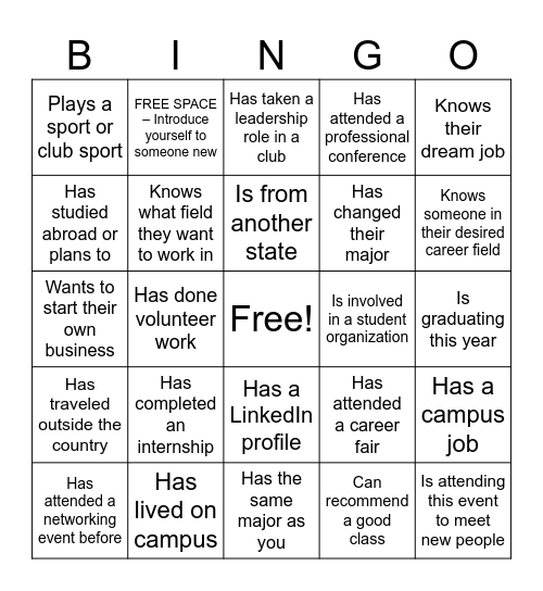 Rowan 101 Networking Bingo Card