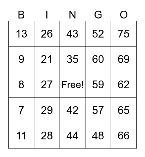 Special Spring Bingo Card