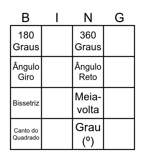 Ângulos Bingo Card