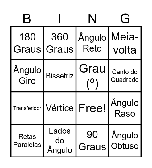Ângulos Bingo Card