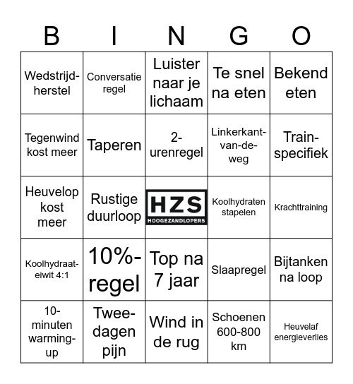 20 hardloopregels voor je wedstrijdvoorbereiding Bingo Card