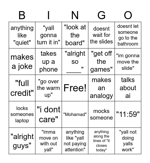 ms brown bingo Card